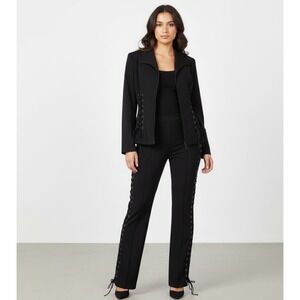 Cache Black Women's Blazer Lace Up Corset Jacket Pants Set Sz 4 Blazer Sz 2 Pant